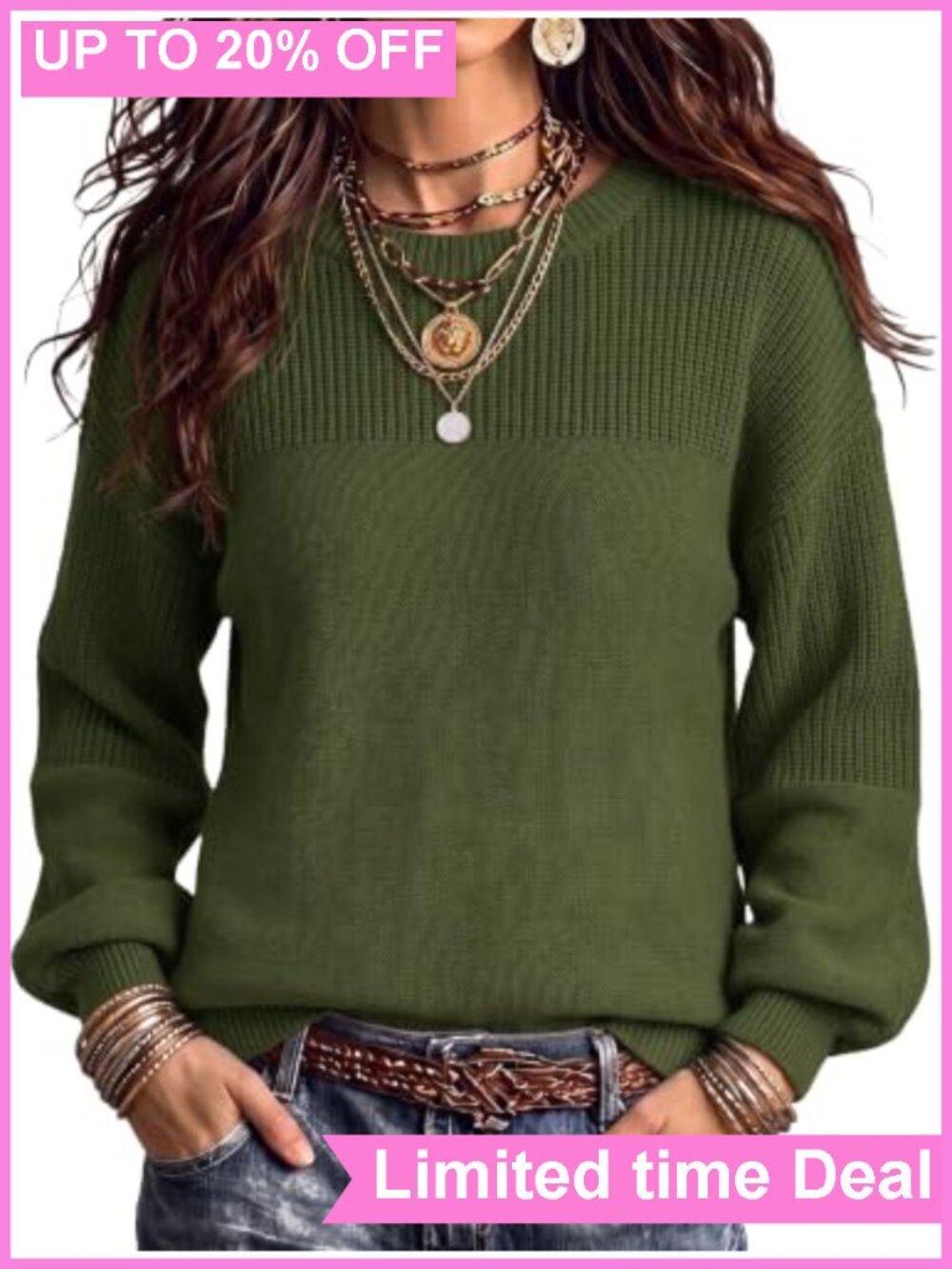 Womens Chunky Knit Pullover Sweater Cotton Loose Fit Long Sleeve